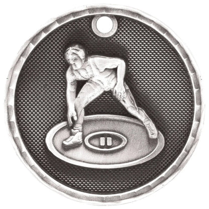 Antique Silver 2" 3D Wrestling Medal