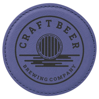 Purple 4" Round Laserable Leatherette Coaster