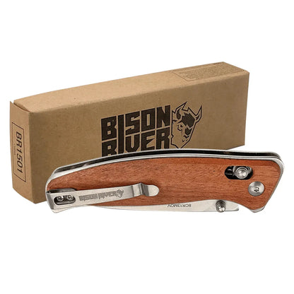 Bison River 4 1/2" Wood Button Lock Folding Knife
