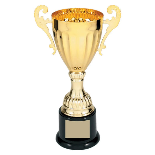 Gold 2 8 3/4" Completed Metal Cup Trophy on Plastic Base