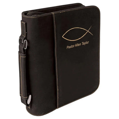 Black/Gold 7 1/2" x 10 3/4" Leatherette Book/Bible Cover with Handle & Zipper