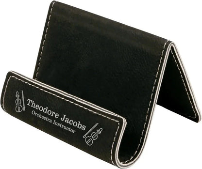 Black/Silver 3 1/2" x 2 1/2" Laserable Leatherette Holder Easel