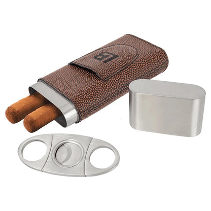 Football Laserable Leatherette Cigar Case with Cutter