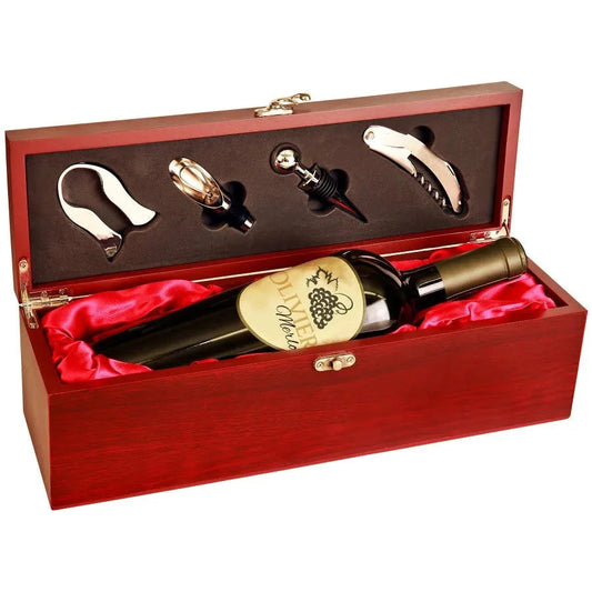 Rosewood Finish Single Wine Box with Tools — Custom Engraved | Personalized