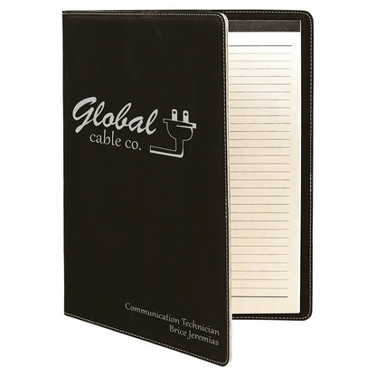 Black/Silver 9 1/2" x 12" Laserable Leatherette Portfolio with Notepad
