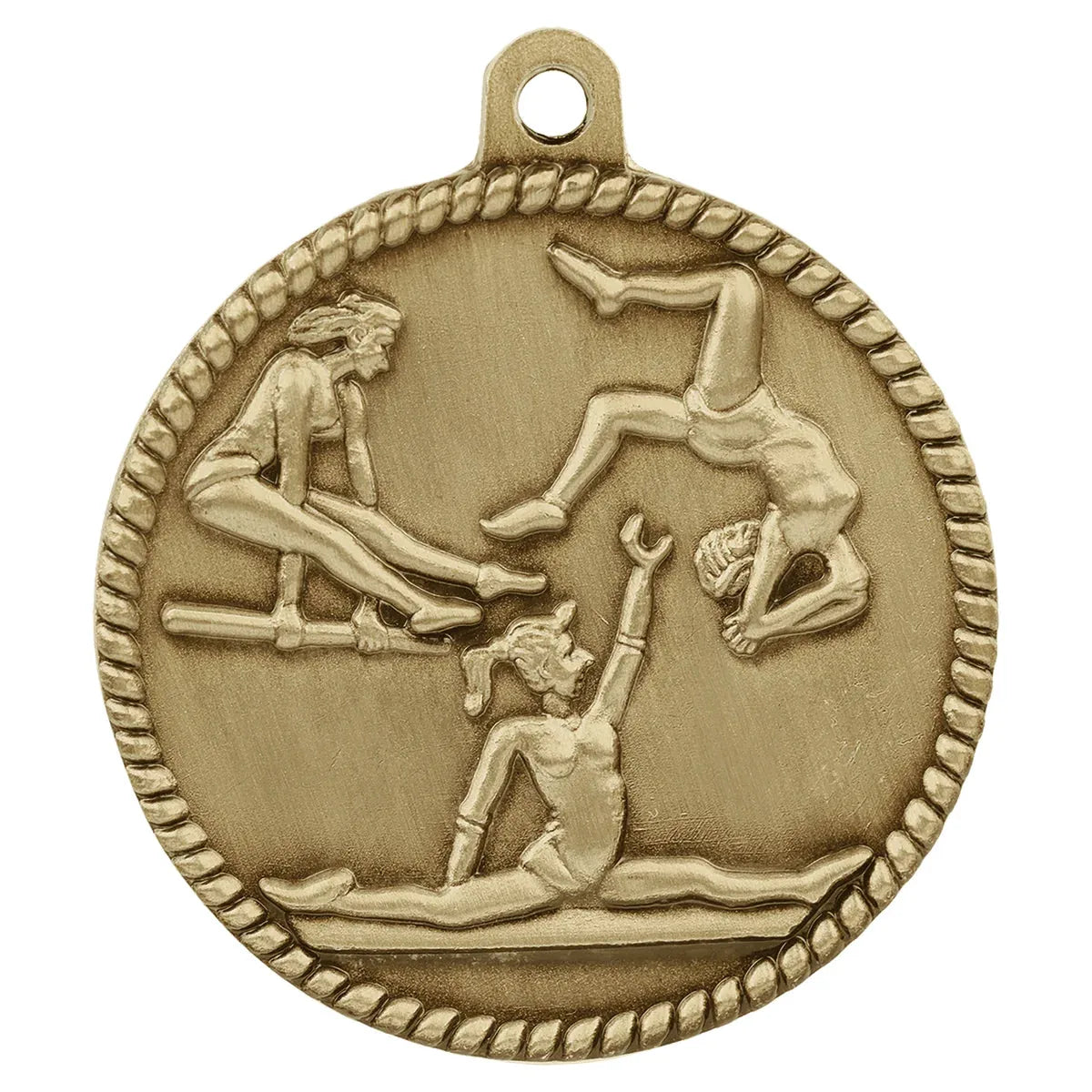 Antique Gold 2" Female Gymnastics High Relief Medal