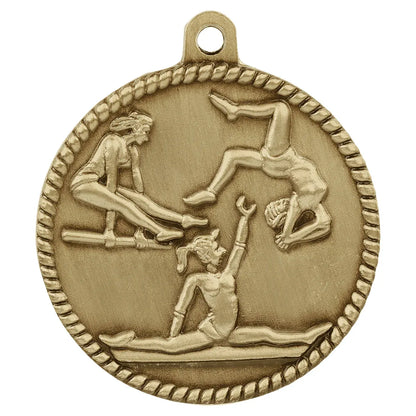 Antique Gold 2" Female Gymnastics High Relief Medal