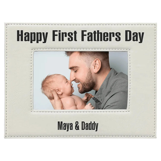 White/Black 4" x 6" Laserable Leatherette Photo Frame