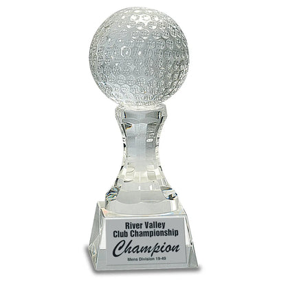 7 3/4" Crystal Golf Ball on Clear Pedestal Base