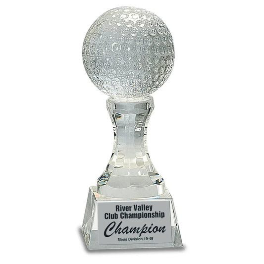 7 3/4" Crystal Golf Ball on Clear Pedestal Base