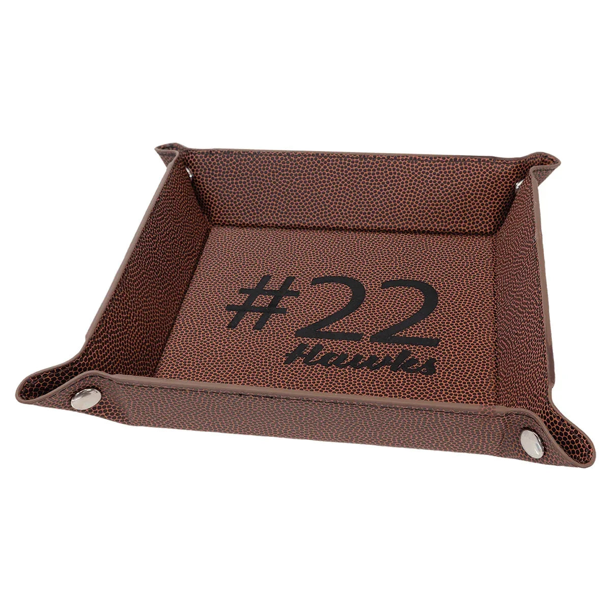 Football Laserable Leatherette Snap Up Tray with Silver 6" x 6" Snaps