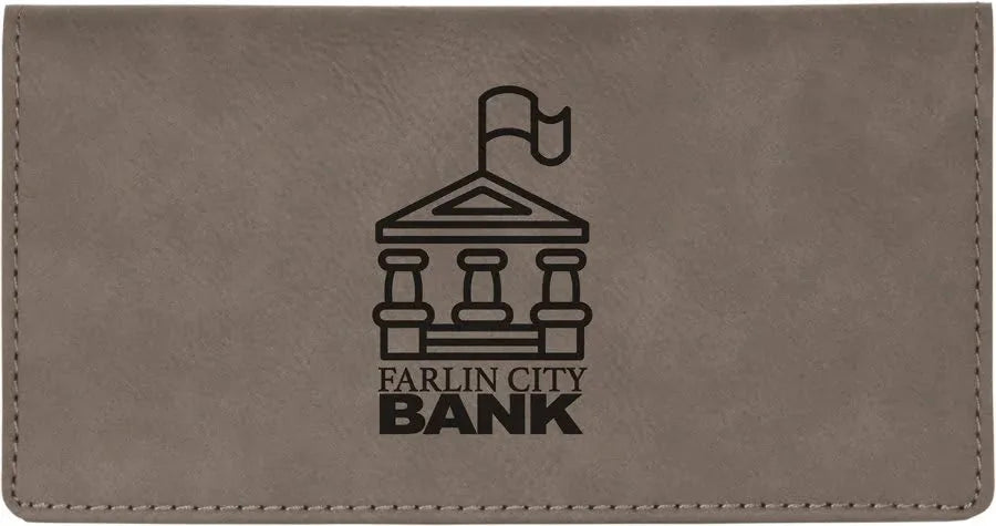 Gray 6 3/4" x 3 1/2" Laserable Leatherette Checkbook Cover