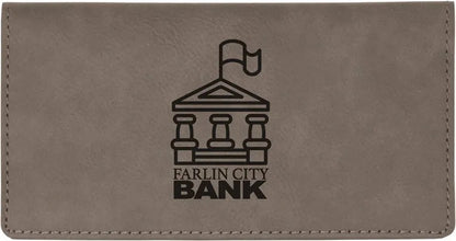 Gray 6 3/4" x 3 1/2" Laserable Leatherette Checkbook Cover