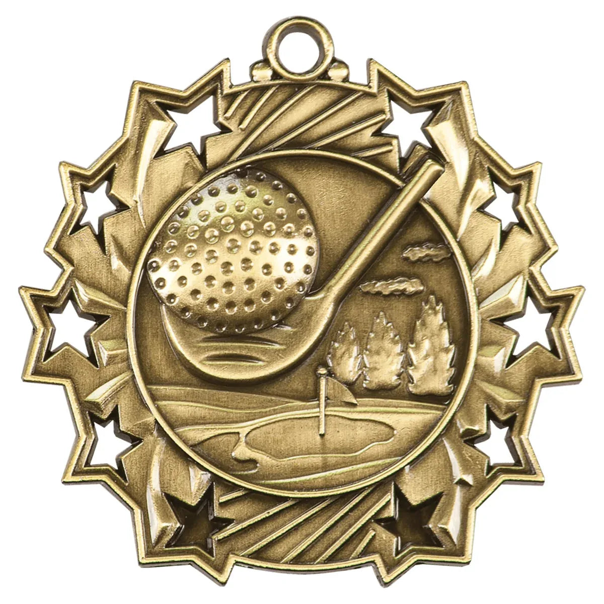 Antique Gold 2 1/4" Golf Ten Star Medal