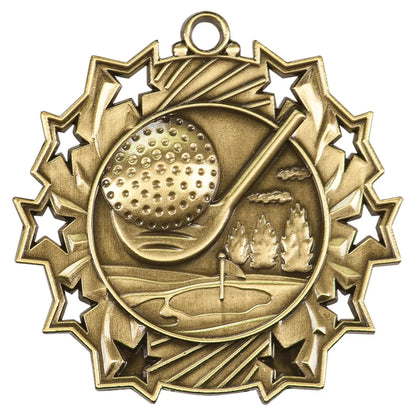 Antique Gold 2 1/4" Golf Ten Star Medal