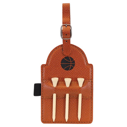 Basketball 5" x 3 1/4" Laserable Leatherette Golf Bag Tag with 3 Wooden Tees