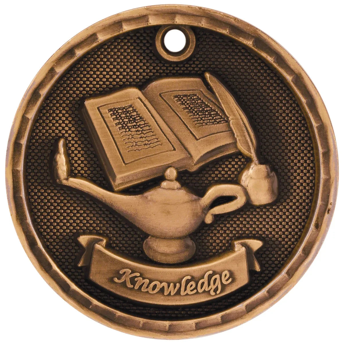 Antique Bronze 2" 3D Lamp of Knowledge Medal
