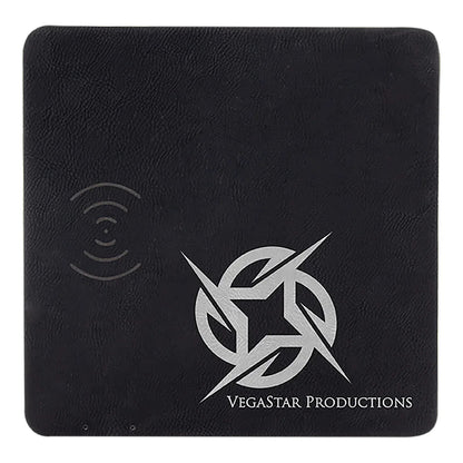 Black/Silver 8" x 8" Laserable Leatherette Phone Charging Mat