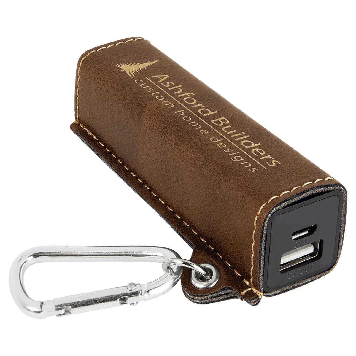 Rustic/Gold Laserable Leatherette 2200 mAh Power Bank with USB Cord