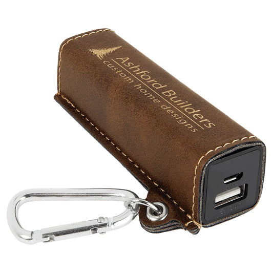 Rustic/Gold Laserable Leatherette 2200 mAh Power Bank with USB Cord