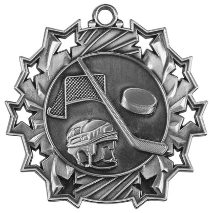 Antique Silver 2 1/4" Hockey Ten Star Medal