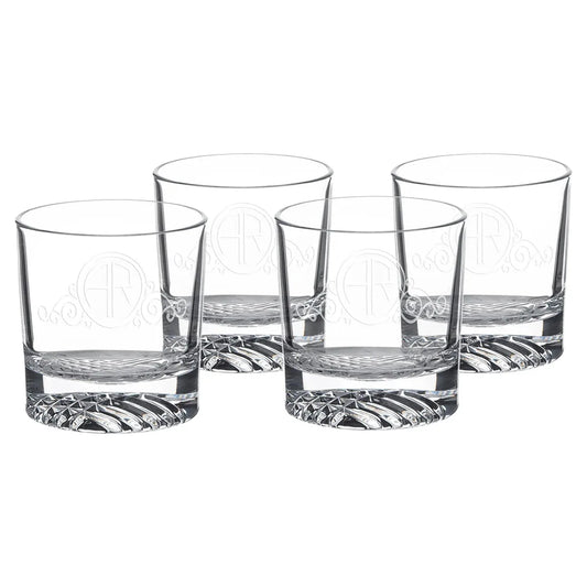 9 oz. Round Rocks Glass  (Same Glass as the DCS401 Decanter Set) Sold in   Sets of 4, 6 Sets Per Case (Comes in a Black Printed Gift Box)