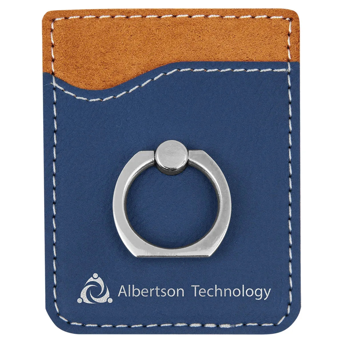 Blue/Silver Laserable Leatherette Phone Wallet with Silver Phone Wallet with Silver Ring