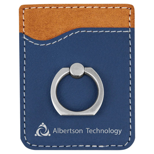 Blue/Silver Laserable Leatherette Phone Wallet with Silver Phone Wallet with Silver Ring