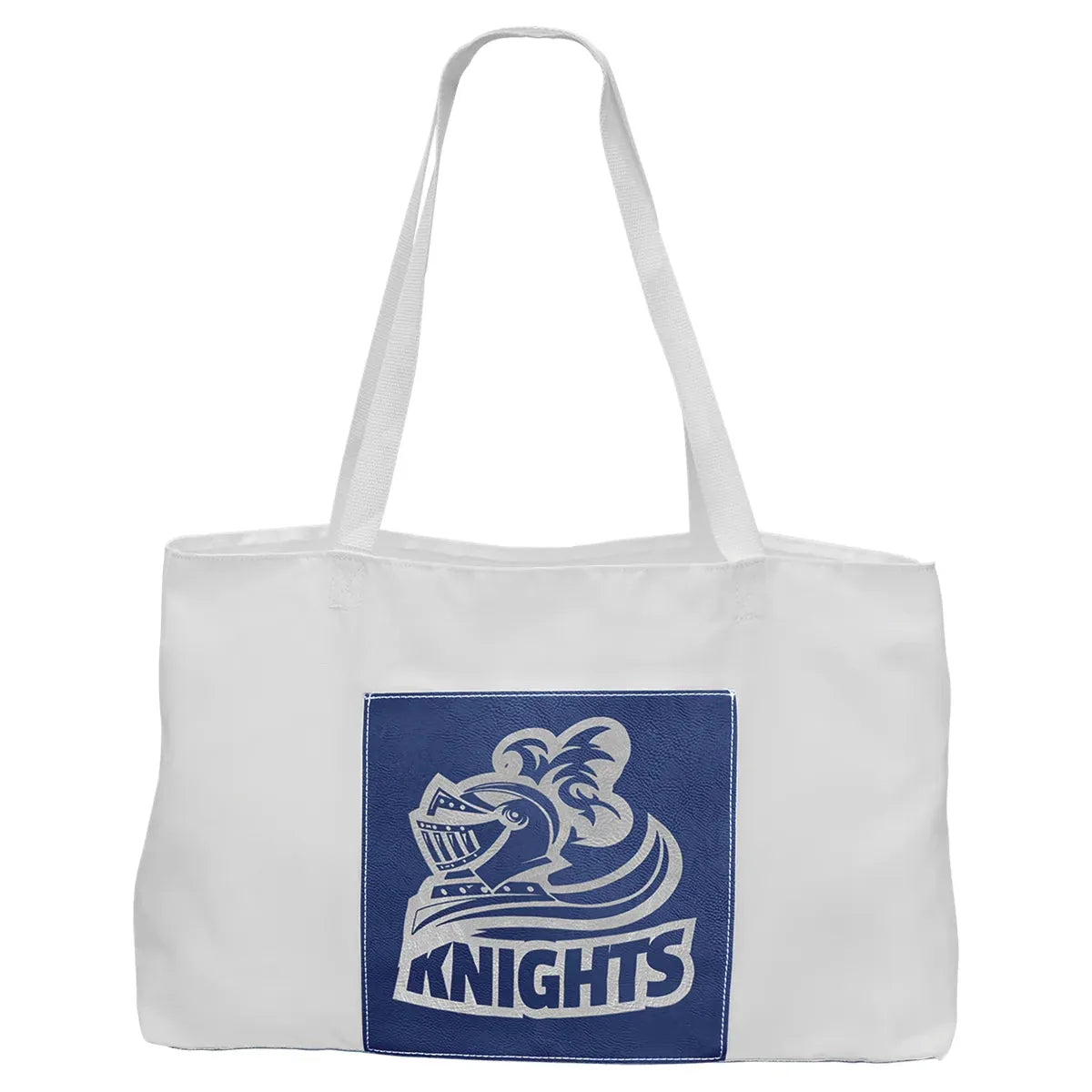 White Bag with 5" Blue/Silver 19" x 12" Laserable Leatherette Gusset