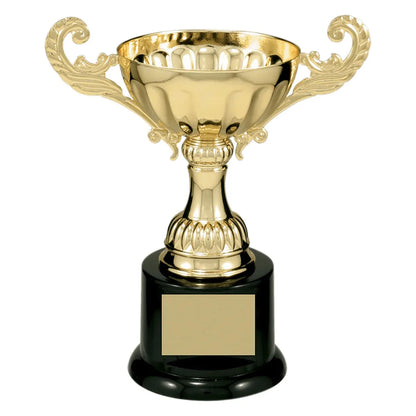 Gold 6 1/2" Completed Metal Cup Trophy on Plastic Base