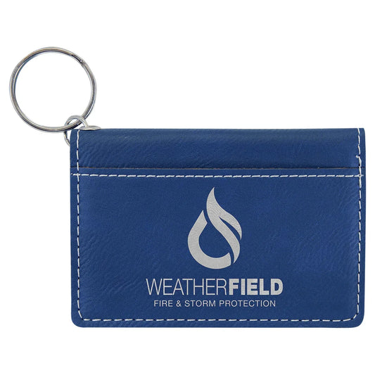 Blue/Silver 4 1/4" x 3" Laserable Leatherette Keychain ID Holder