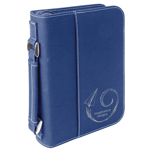 Blue/Silver 6 3/4" x 9 1/4" Leatherette Book/Bible Cover with Handle & Zipper