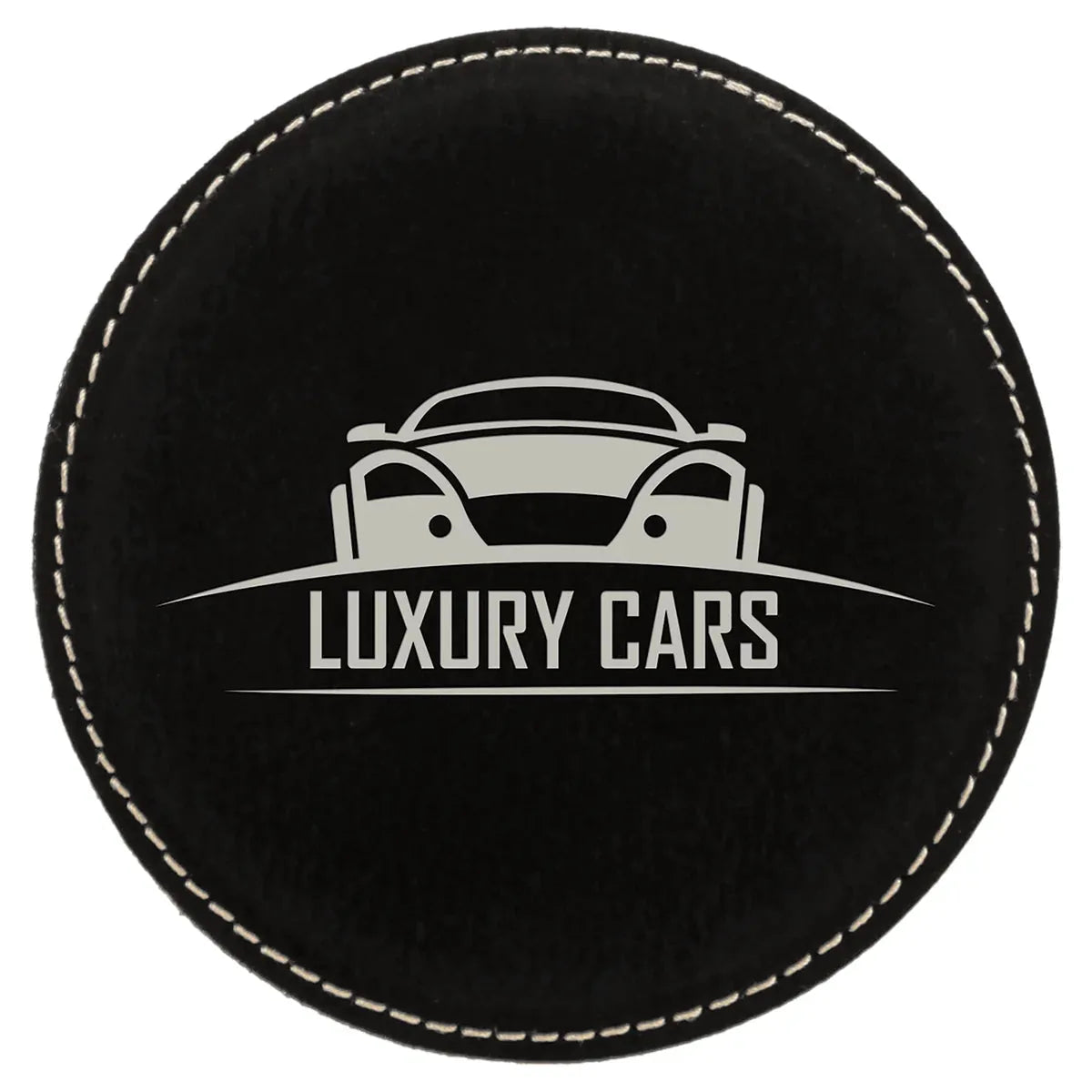 Black/Silver 4" Round Laserable Leatherette Coaster