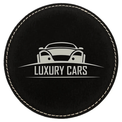 Black/Silver 4" Round Laserable Leatherette Coaster