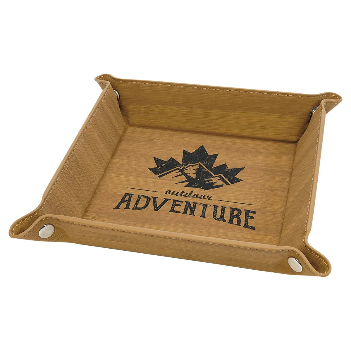 Bamboo Laserable Leatherette Snap Up Tray with Silver 6" x 6" Snaps