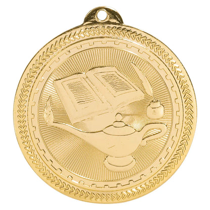 Bright Gold 2" Lamp of Knowledge Laserable BriteLazer Medal
