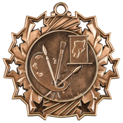 Antique Bronze 2 1/4" Art Ten Star Medal