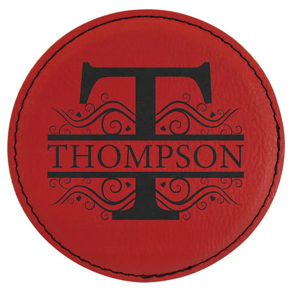 Red 4" Round Laserable Leatherette Coaster