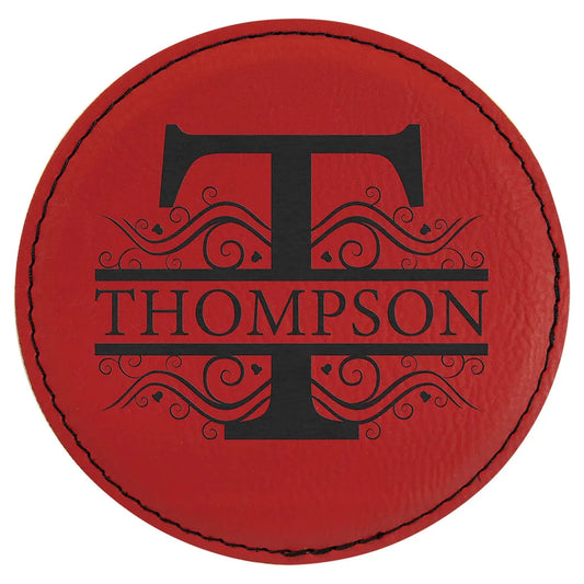 Red 4" Round Laserable Leatherette Coaster