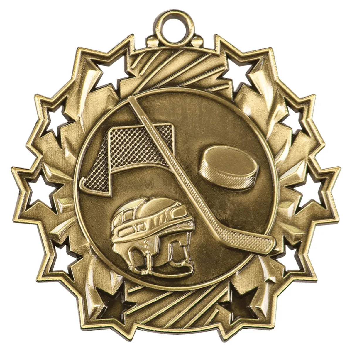 Antique Gold 2 1/4" Hockey Ten Star Medal
