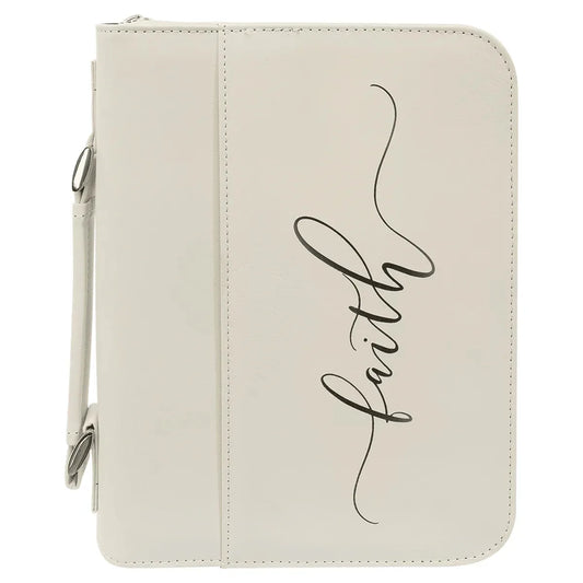 White 7 1/2" x 10 3/4" Leatherette Book/Bible Cover with Handle & Zipper