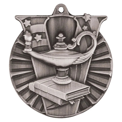 Antique Silver 2" Lamp of Knowledge Victory Medal