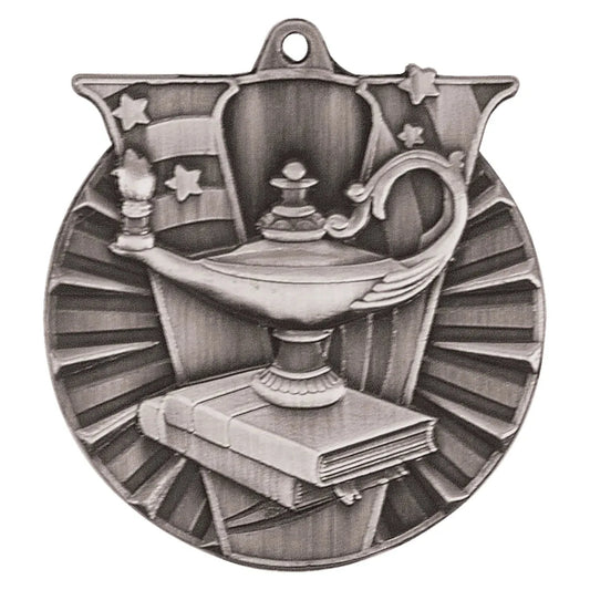 Antique Silver 2" Lamp of Knowledge Victory Medal