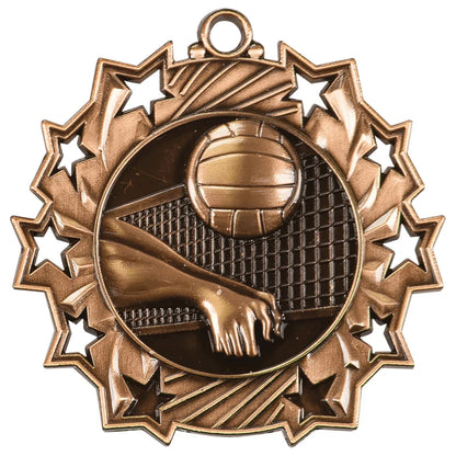 Antique Bronze 2 1/4" Volleyball Ten Star Medal