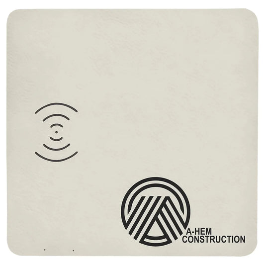 White 8" x 8" Laserable Leatherette Phone Charging Mat