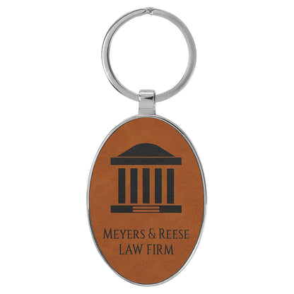 Rawhide 3" x 1 3/4" Laserable Leatherette/Metal Oval Keychain
