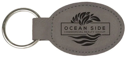 Gray 3" x 1 3/4" Laserable Leatherette Oval Keychain