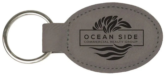 Gray 3" x 1 3/4" Laserable Leatherette Oval Keychain