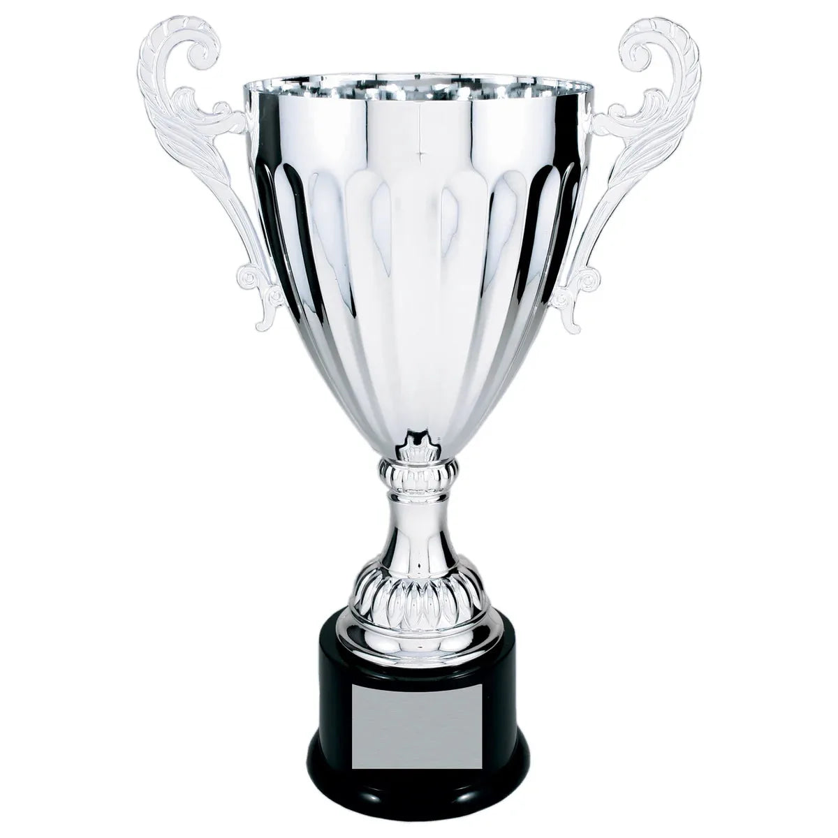 Silver 2 14 1/2" Completed Metal Cup Trophy on Plastic Base
