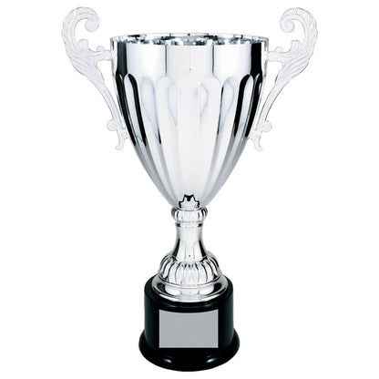 Silver 2 14 1/2" Completed Metal Cup Trophy on Plastic Base